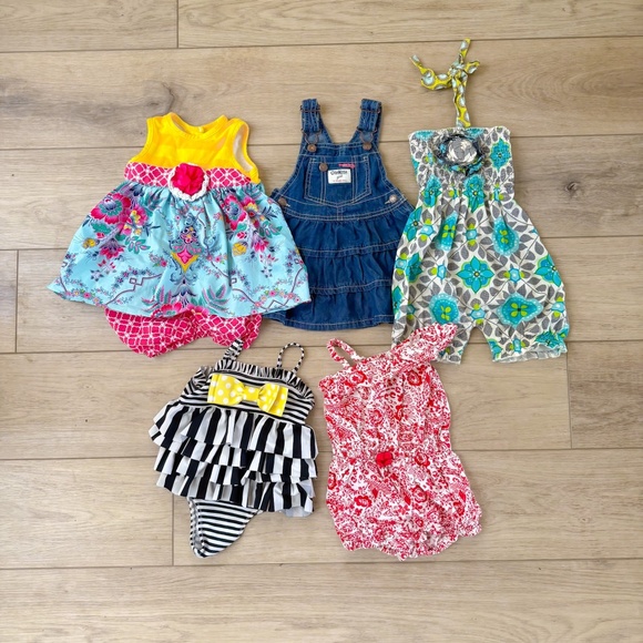 BOUTIQUE BABY GIRLS SIZE 12-18 MONTHS SUMMER DRESS AND ROMPER BUNDLE